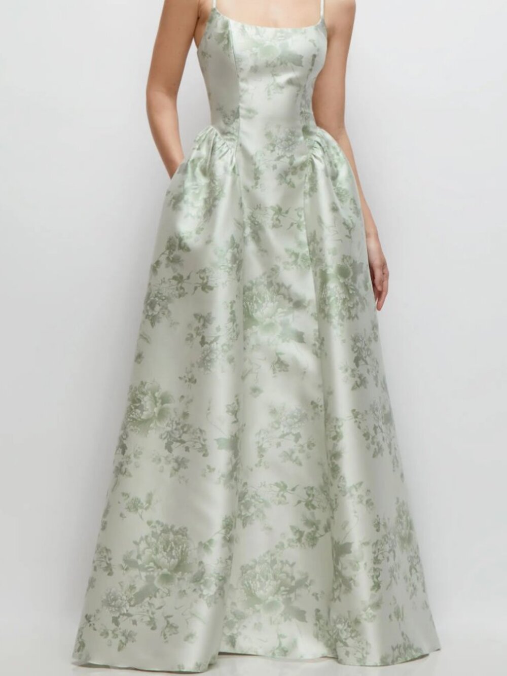 Dessy Collection Scoop Neck Satin Ballgown - Sage Cottage Rose - Size 6